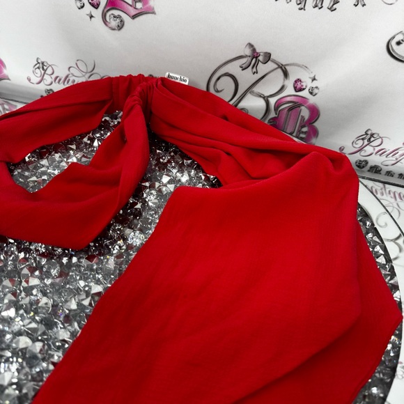 HUNCHIE Headband with ribbon tie flowy Elegant Red Scarf - Picture 2 of 7